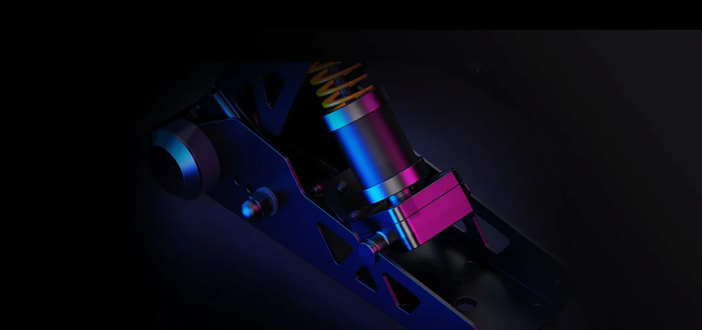 Moza SR-P pedals mounted on a sim racing rig with the accessory kit springs and damper laid out beside them