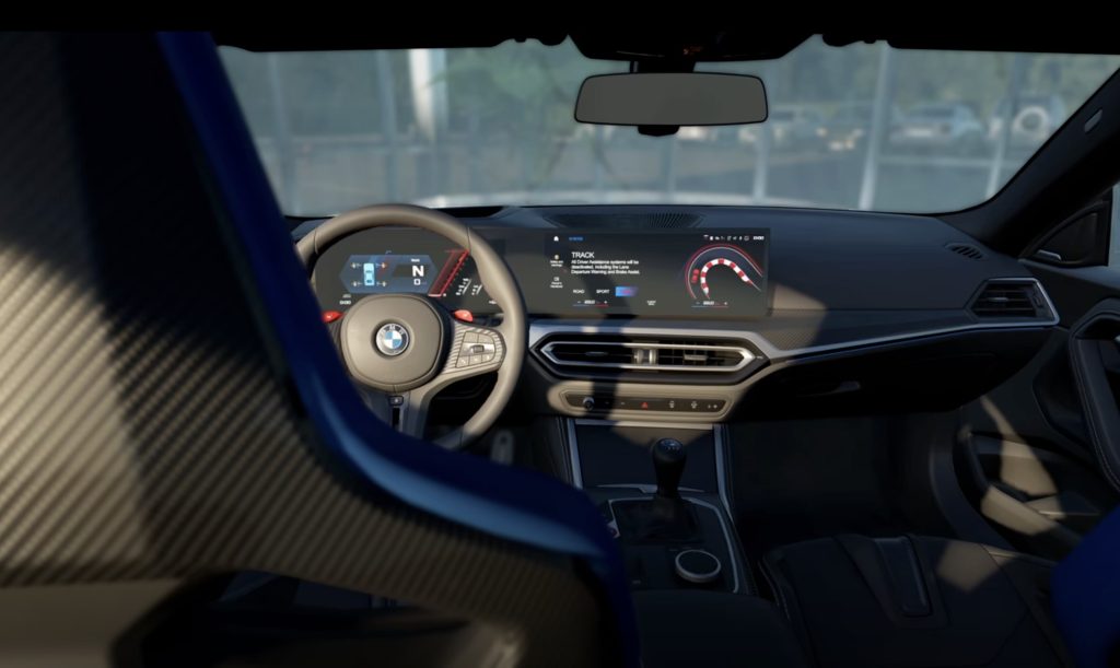 In-cockpit view of the BMW M2 CS Racing in Assetto Corsa Evo showing updated HUD and physics
