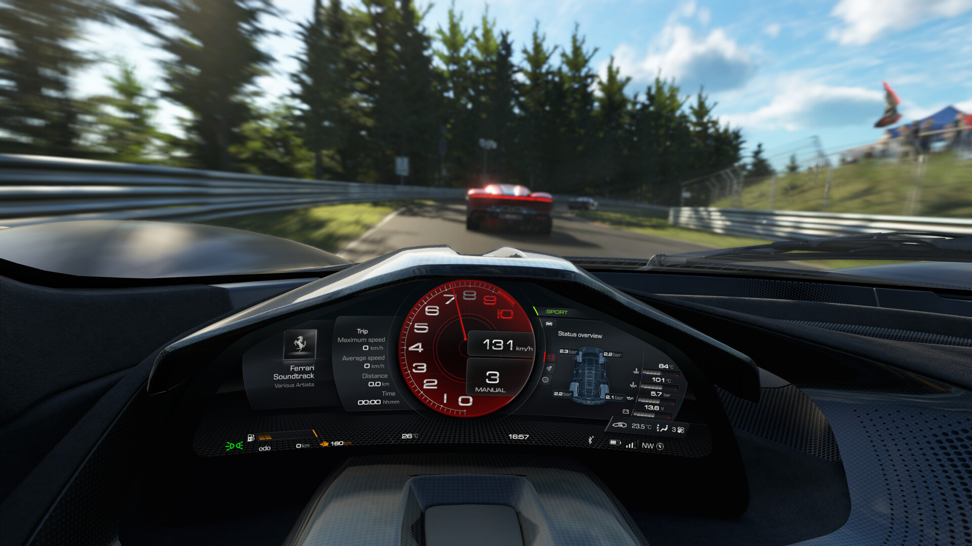 Multiple cars racing in a tight pack on the Nordschleife track in Assetto Corsa EVO during an online multiplayer session