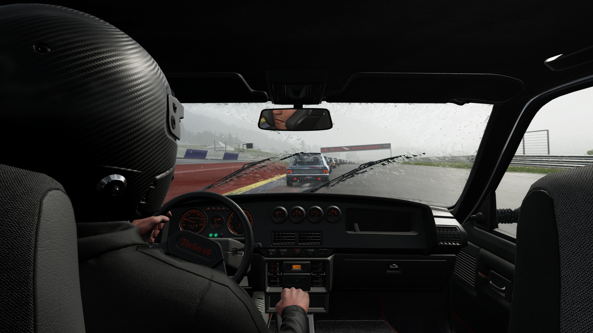 Assetto Corsa EVO screenshot of a GT car racing through the Nordschleife with volumetric clouds and dynamic lighting in the background