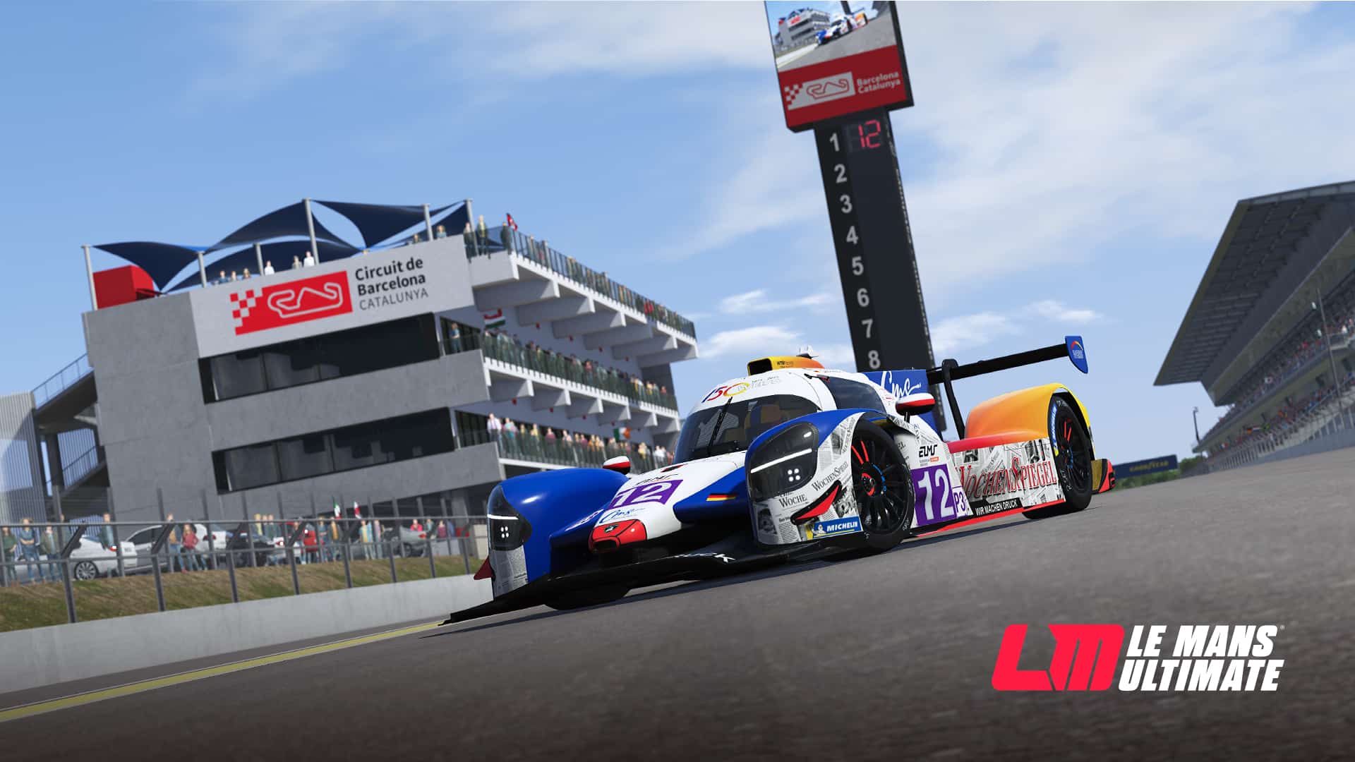 Le Mans Ultimate V1.3 update key art showing the Duqueine D09 LMP3 in Barcelona-Catalunya track